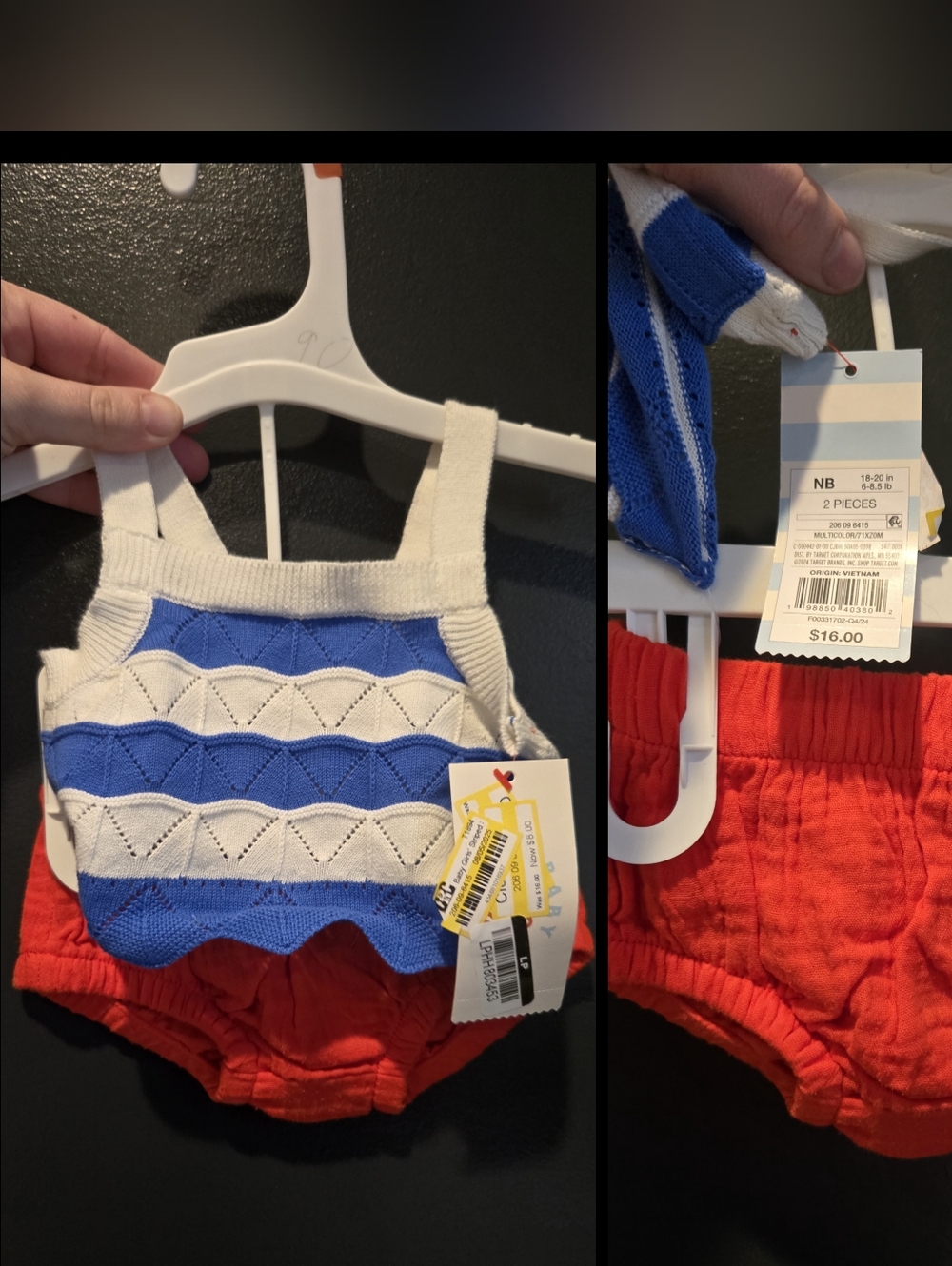 Baby Knit Stripe Tank & Red Bloomer Set - Blue/White/Red NWT